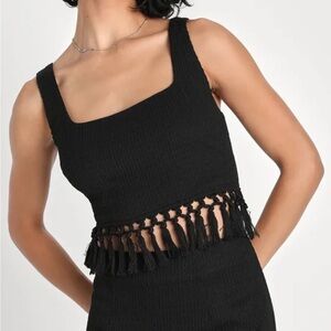 Lulu’s Black Tassel Trim Women's Small Crop Top